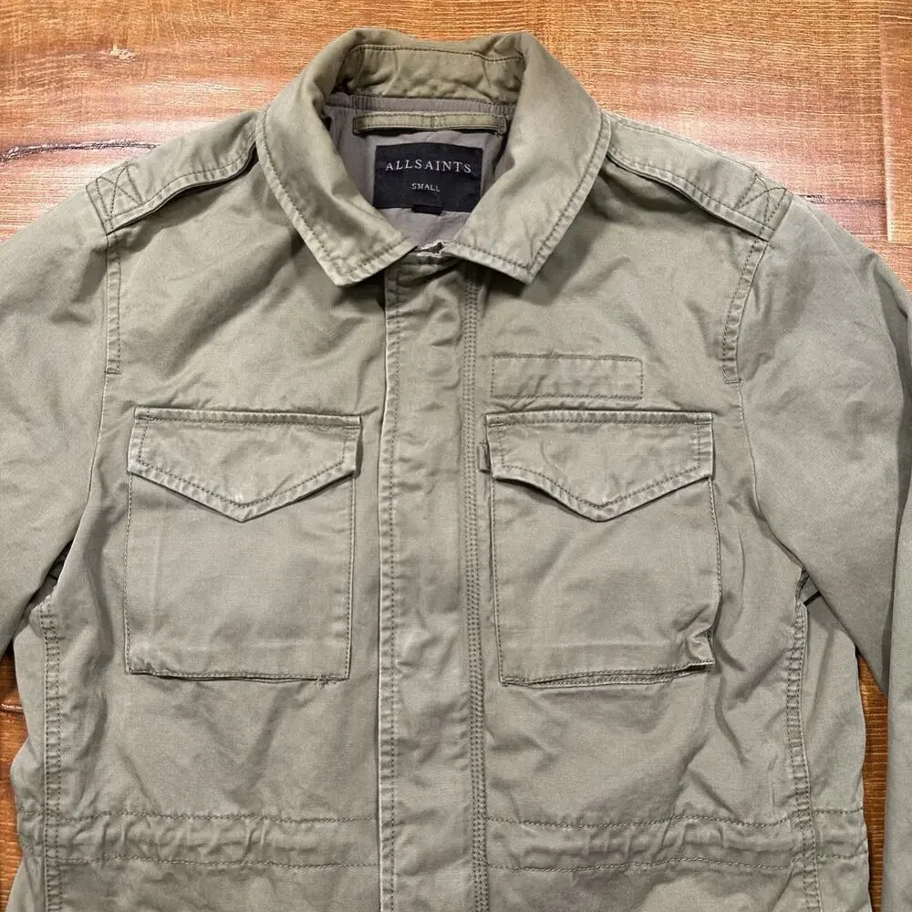 All Saints Military Utility Jacket Mens S Olive Green Zip Button Field Chore